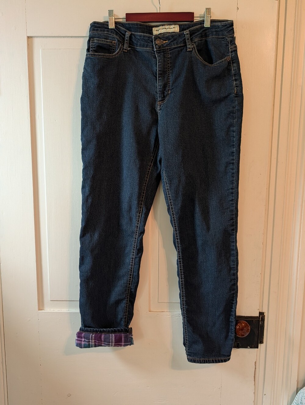 Bit & Bridle Women's Dark Blue Denim Jeans W/Plaid Flannel Lining- 14